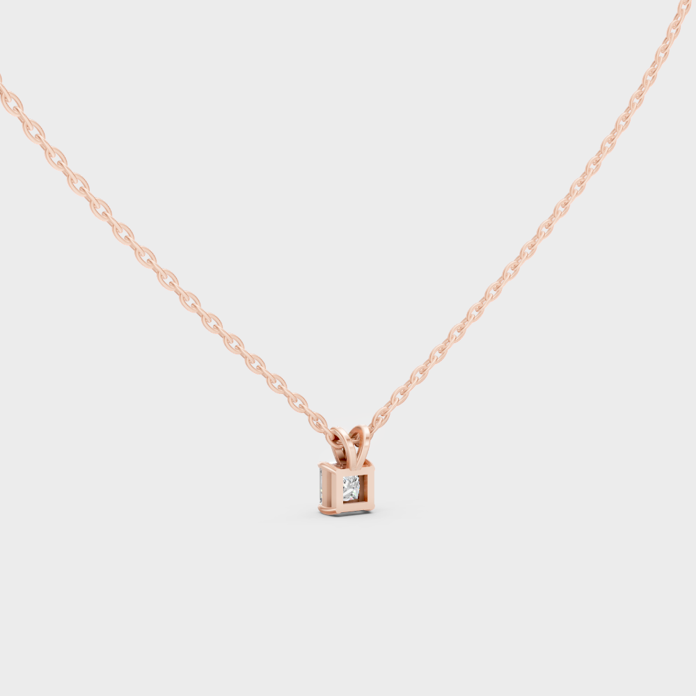 Solitaire Princess Cut Lab-Grown Diamond Pendant In Rose Gold