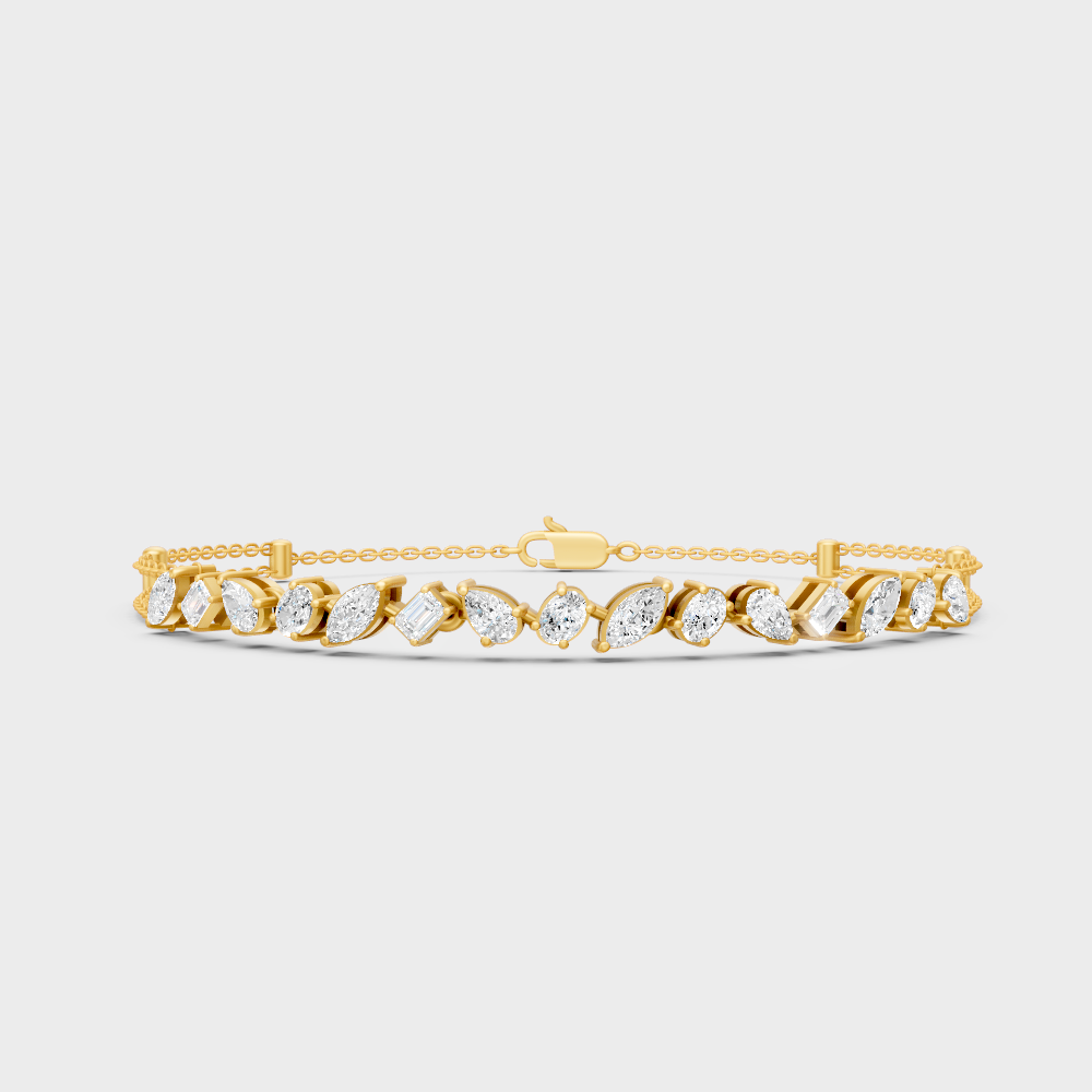 Luxury Multi Shape Diamond Bracelet Yellow Gold Jewelry