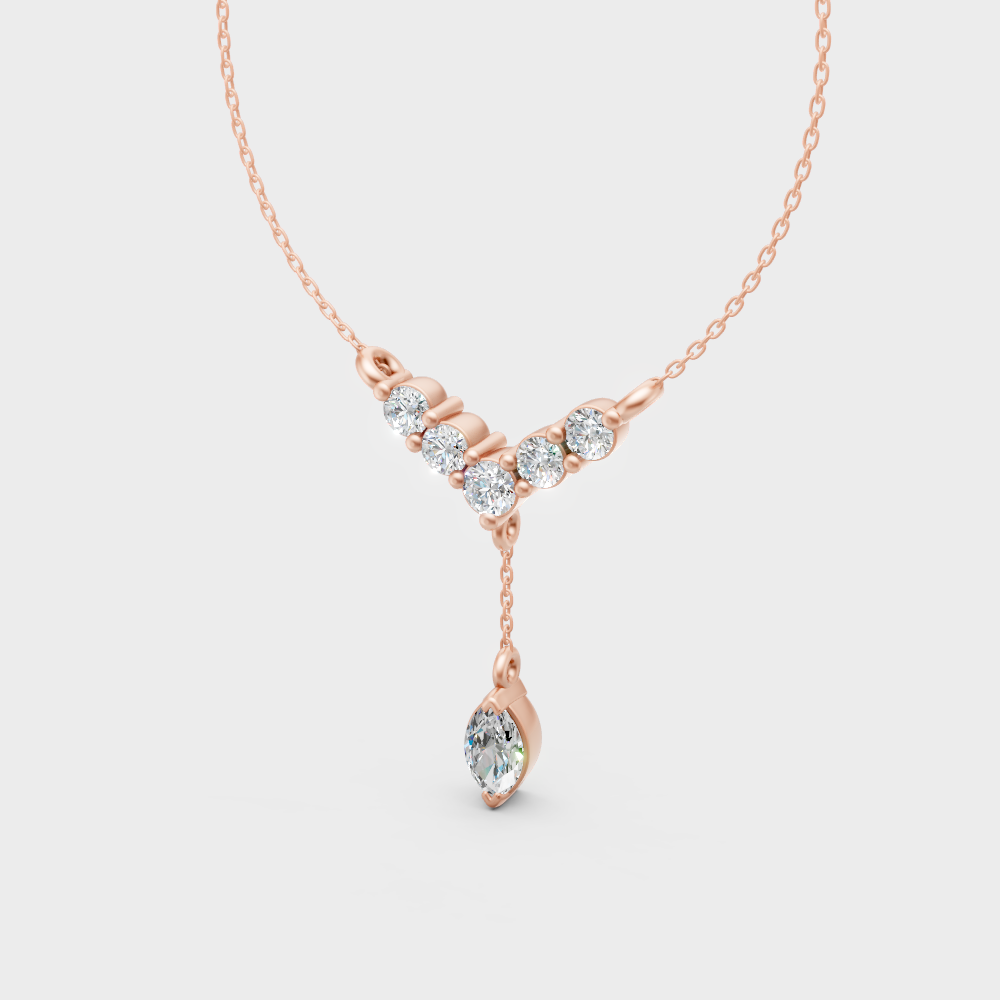 Luxury Round Marquise Diamond Pendant Necklace Rose Gold
