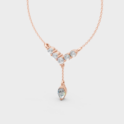 Luxury Round Marquise Diamond Pendant Necklace Rose Gold