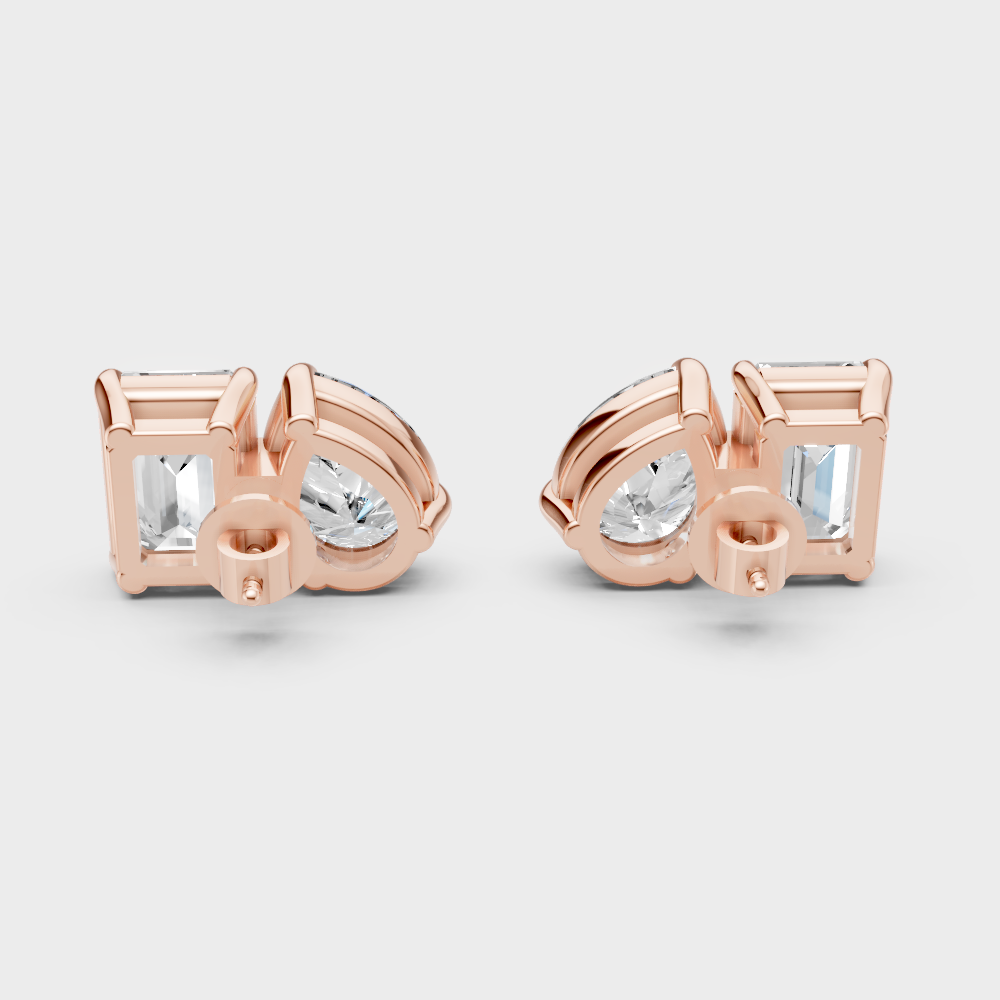 Romantic Toi Et Moi Lab Diamond Earrings Emerald Pear Shape Rose Gold