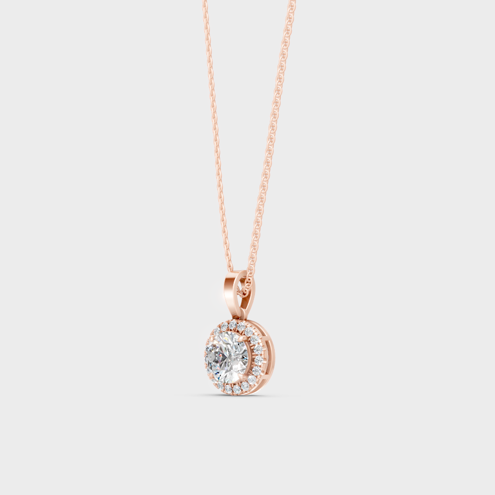 Luxury Round Halo Lab-Grown Diamond Pendant 2.39 Ct Rose Gold