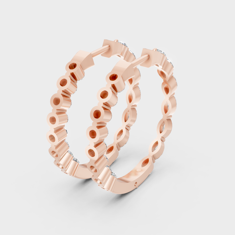 rose gold hoops with alternating round and marquise lab-created diamonds