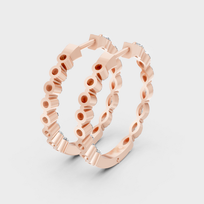 rose gold hoops with alternating round and marquise lab-created diamonds
