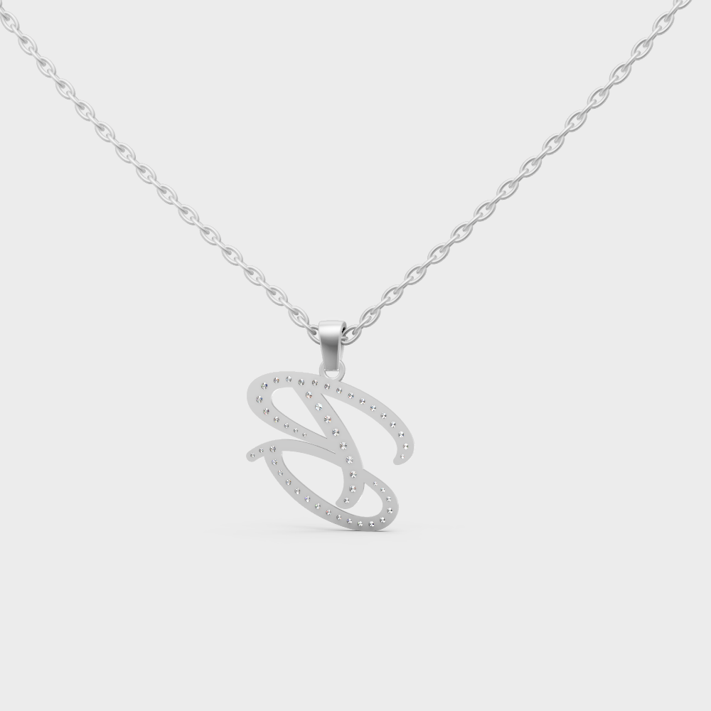 Hypoallergenic 950 Platinum "B" Alphabet Lab Grown Diamond Pendant Showcase