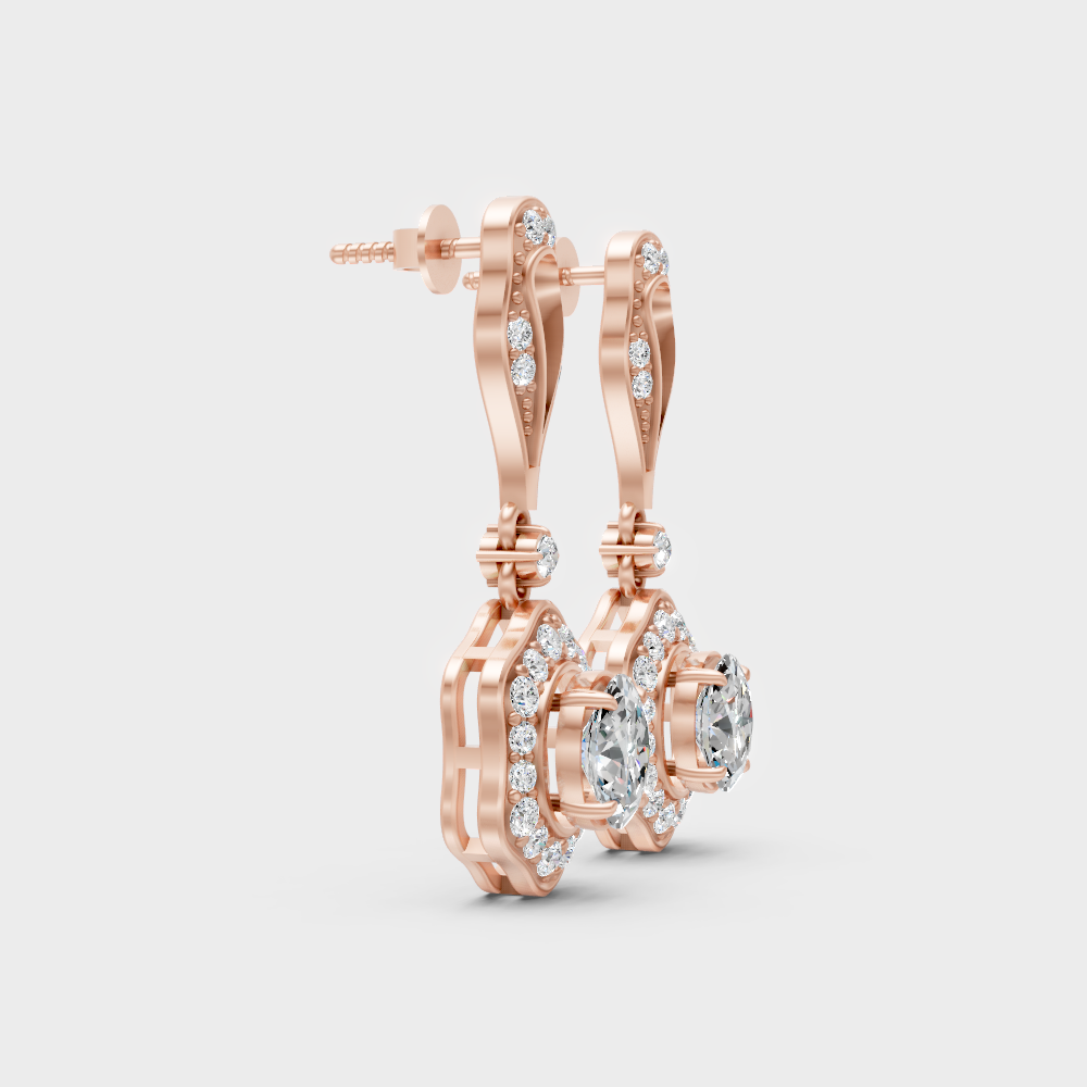 Luxury Round Oval Lab-Grown Diamond Drop Earrings Rose Gold Setting
