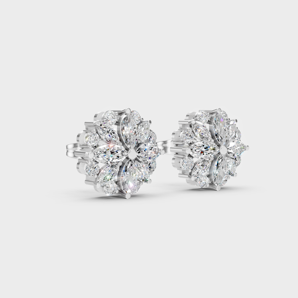 Sleek 18K White Gold Studs Featuring 0.82 Carat Each Round And Marquise Lab Diamonds