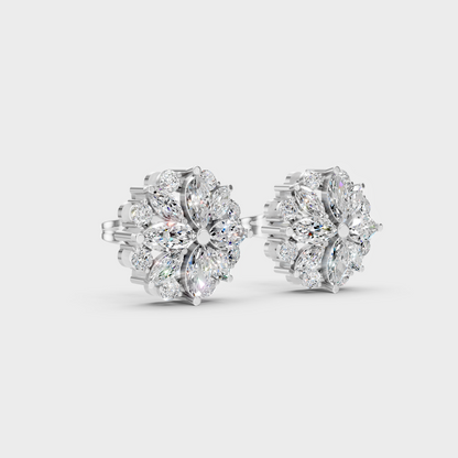 Sleek 18K White Gold Studs Featuring 0.82 Carat Each Round And Marquise Lab Diamonds