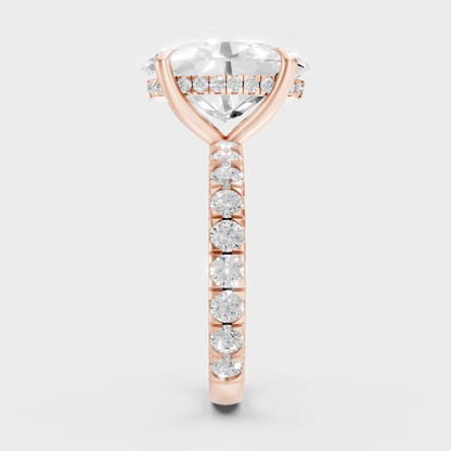 9K Rose Gold Oval-Cut Lab-Grown Diamond Hidden Halo With Hallmark Quality