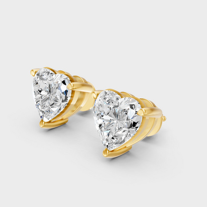 1.50 Ct Total Heart Cut Lab-Grown Diamond Earrings 0.75 Ct Each In Yellow Gold