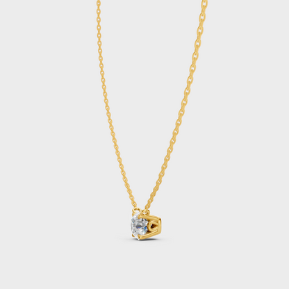 9K Yellow Gold Round Cut Lab Diamond Pendant With Chain