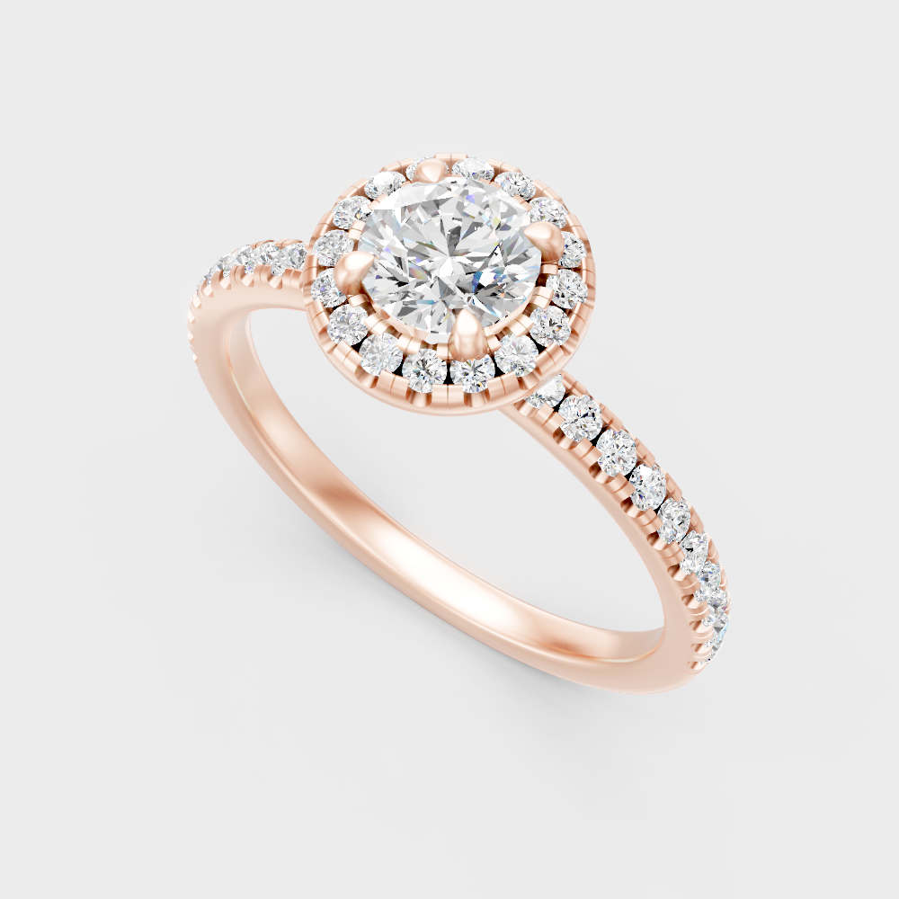  Rose Gold Round-Cut Lab-Grown Diamond Halo Ring For Modern Luxury