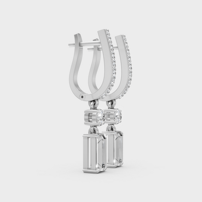 Round & Baguette Lab-Grown Diamond Drop Earrings in