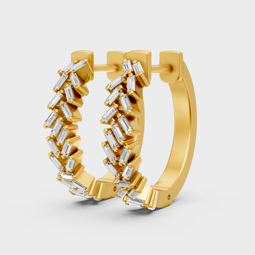 GLI-certified baguette-cut lab-grown diamond hoop earrings in 18K yellow gold