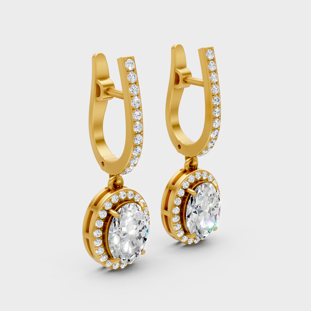 Luxury Round Oval Lab-Grown Diamond Drop Earrings Yellow Gold Setting