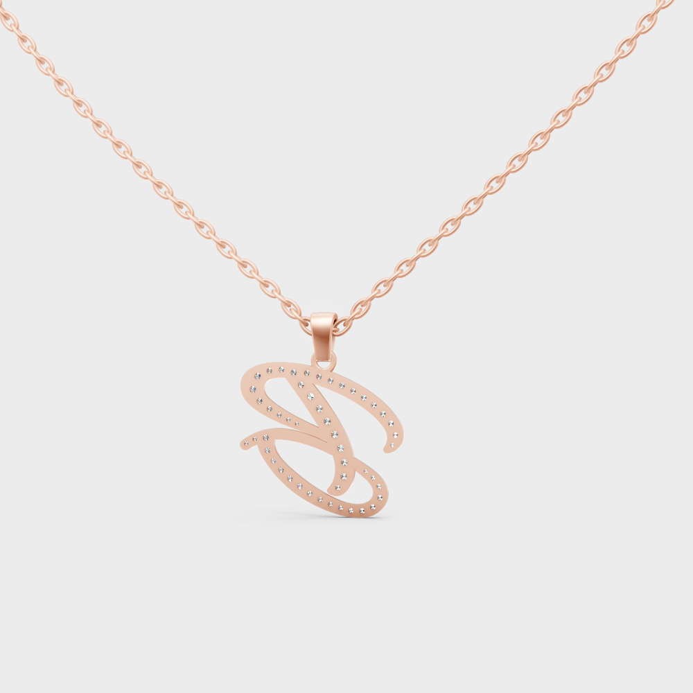 Modern Personalized Style Letter B Diamond Alphabet Pendant in Solid Rose Gold