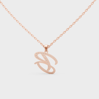 Modern Personalized Style Letter B Diamond Alphabet Pendant in Solid Rose Gold