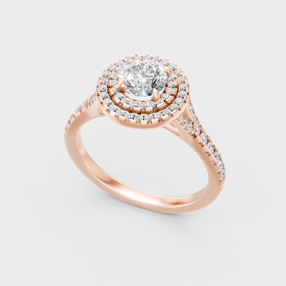 Unique Rose Gold Double Halo Ring Featuring An Igi Certified  Round Lab Diamond