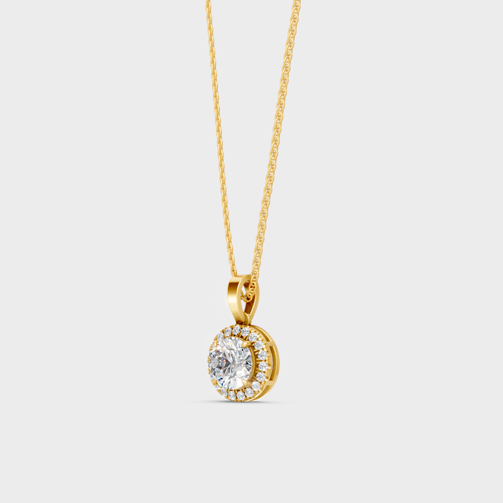 Luxury Round Halo Lab-Grown Diamond Pendant 2.39 Ct Yellow Gold