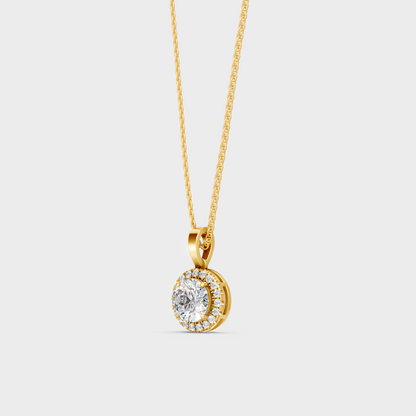Luxury Round Halo Lab-Grown Diamond Pendant 2.39 Ct Yellow Gold