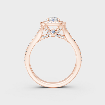 Modern 9K Rose Gold Double Halo Engagement Ring With Brilliant Sustainable Lab Diamonds