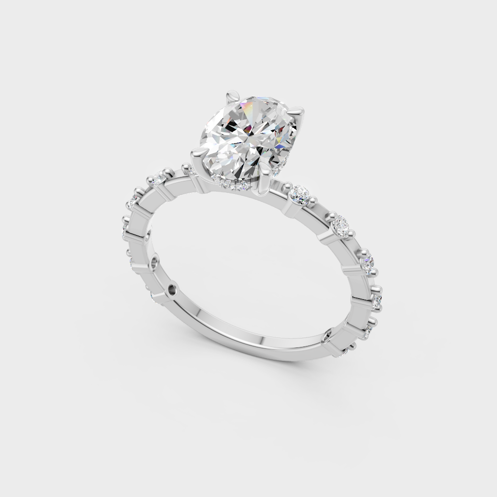 Sleek white gold solitaire ring featuring an Igi-certified oval lab diamond