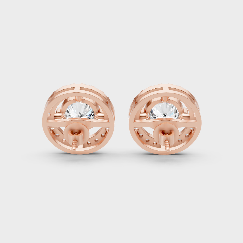 Designer 2.55 Ct Round Halo Diamond Stud Earrings Rose Gold