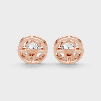 Designer 2.55 Ct Round Halo Diamond Stud Earrings Rose Gold