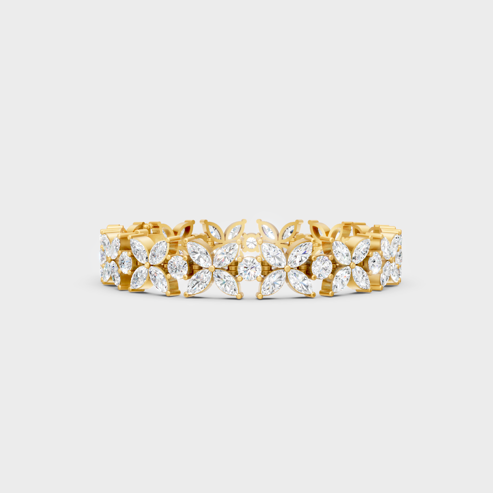 Luxury Marquise Round Diamond Bracelet Yellow Gold