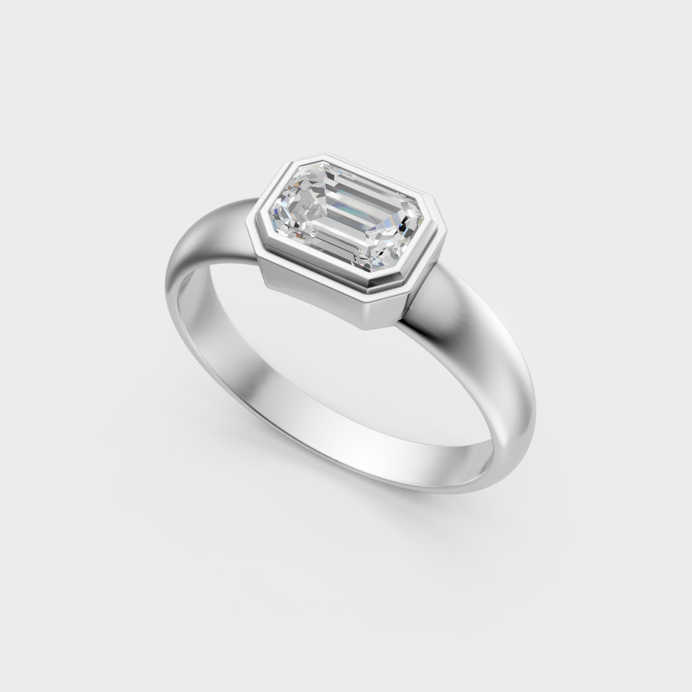 Sleek 18K white gold solitaire ring featuring an IGI-certified emerald-cut diamond