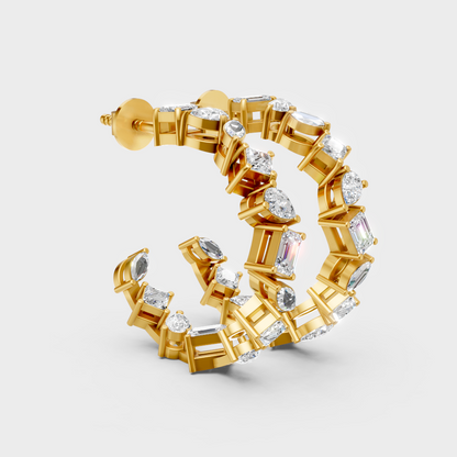 yellow gold multi-shape diamond earrings with official hallmark certification