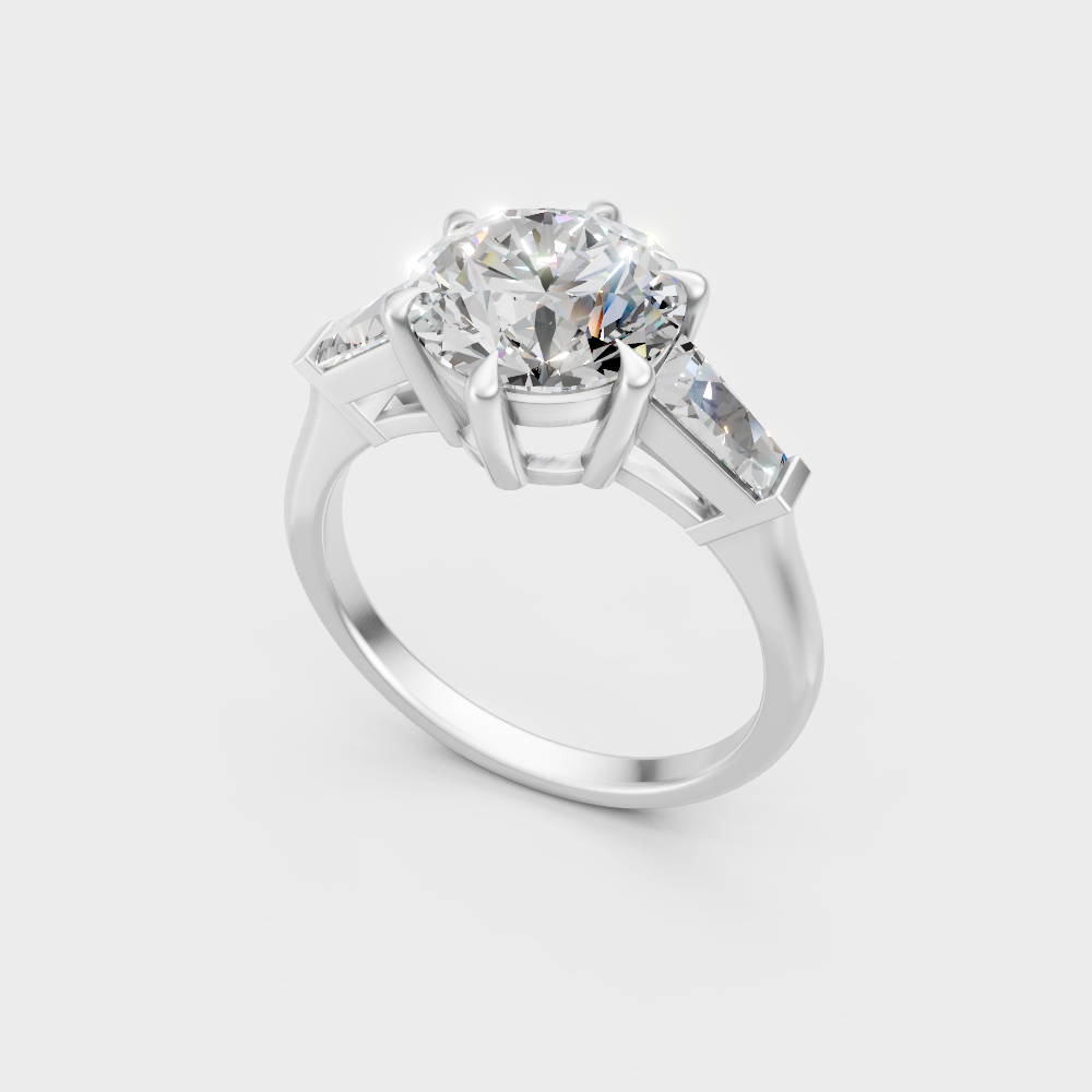 Sleek white gold trio solitaire ring featuring IGI-certified ethical diamonds
