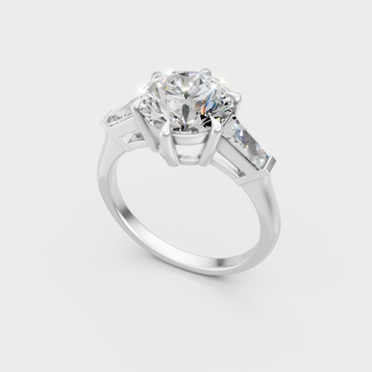 Sleek white gold trio solitaire ring featuring IGI-certified ethical diamonds