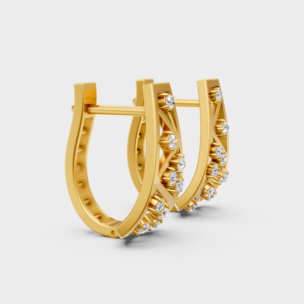 Hallmark Yellow Gold Round Cut Lab Diamond Hoop Earrings For Women