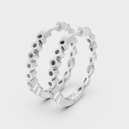 white gold alternating marquise and round-cut lab diamond hoop earrings