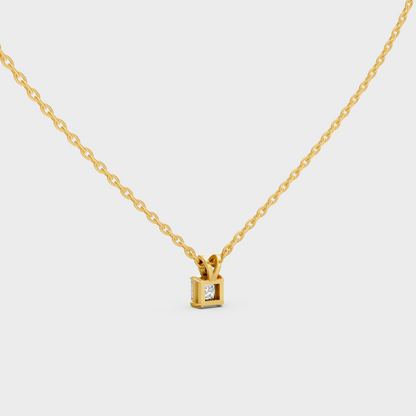Luxury 1 Ct Princess Cut Diamond Pendant Necklace Yellow Gold