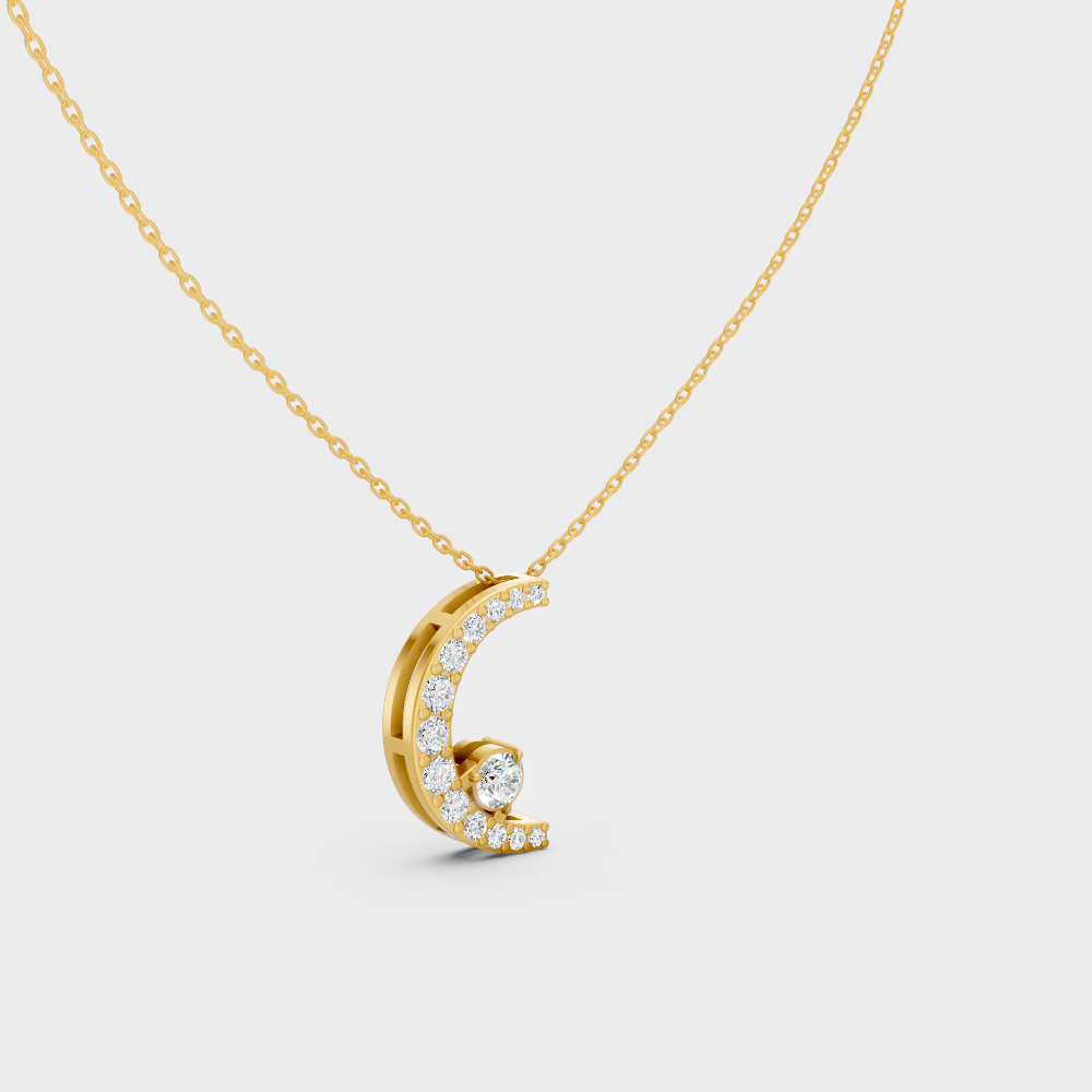 Luxury Round Cut Lab-Grown Diamond Solitaire Necklace In Yellow Gold