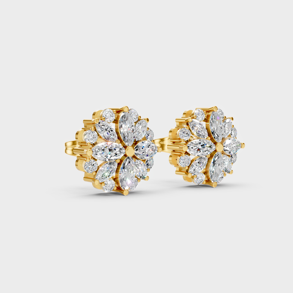  Classic 14K Yellow Gold Lab Diamond Studs Featuring 0.82 Carat Each Round And Marquise Stones