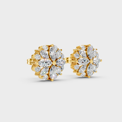  Classic 14K Yellow Gold Lab Diamond Studs Featuring 0.82 Carat Each Round And Marquise Stones