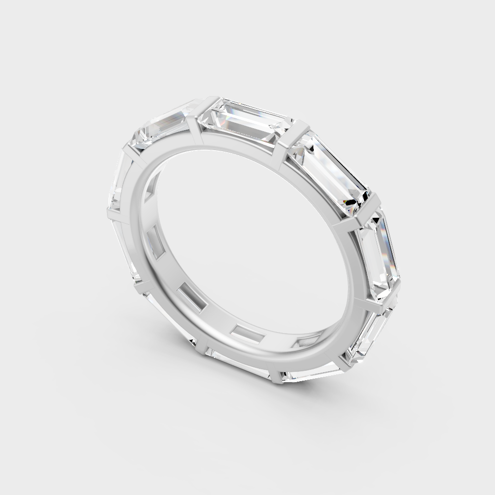 Sleek 18K White Gold Eternity Ring Featuring 3.66Ct Baguette Diamond Pattern