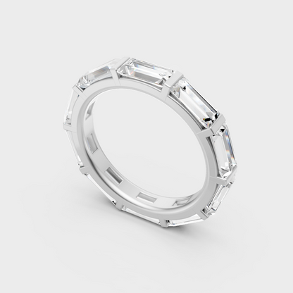 Sleek 18K White Gold Eternity Ring Featuring 3.66Ct Baguette Diamond Pattern