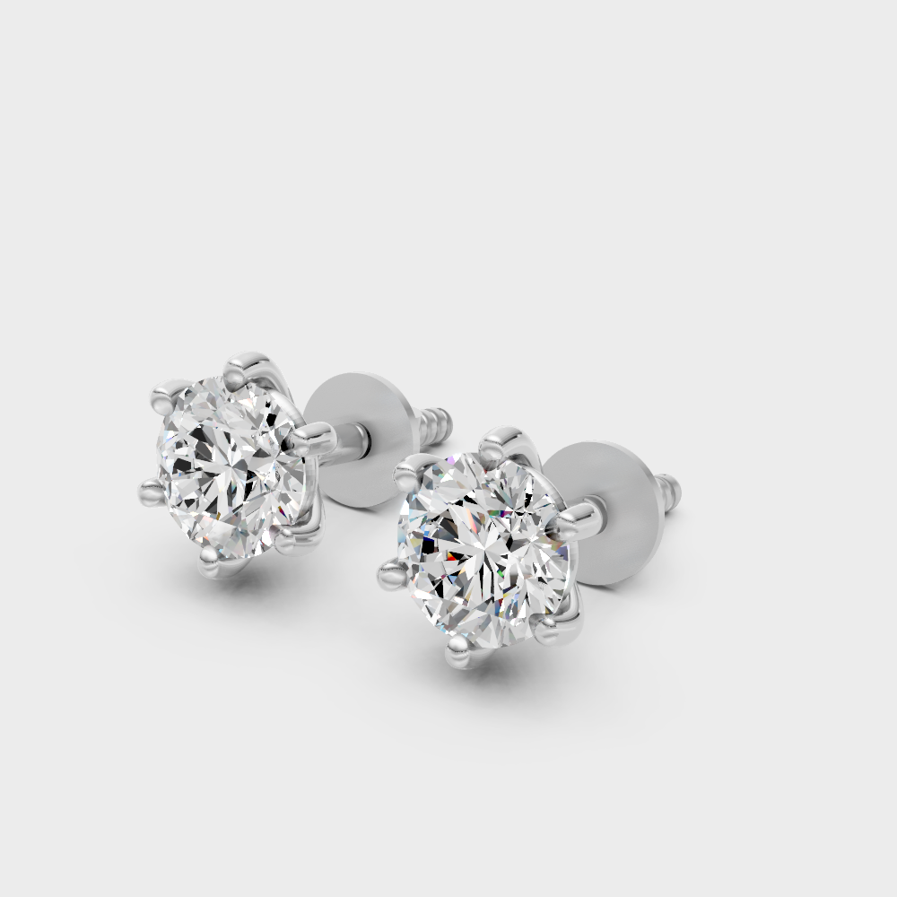 Luxury Round Cut Diamond Stud Earrings White Gold