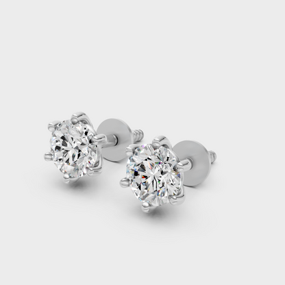 Luxury Round Cut Diamond Stud Earrings White Gold