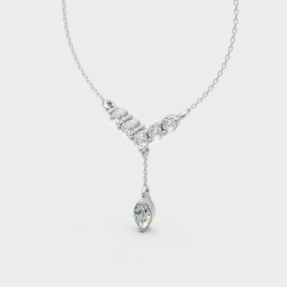 Certified Round Marquise Diamond Pendant Necklace White Gold