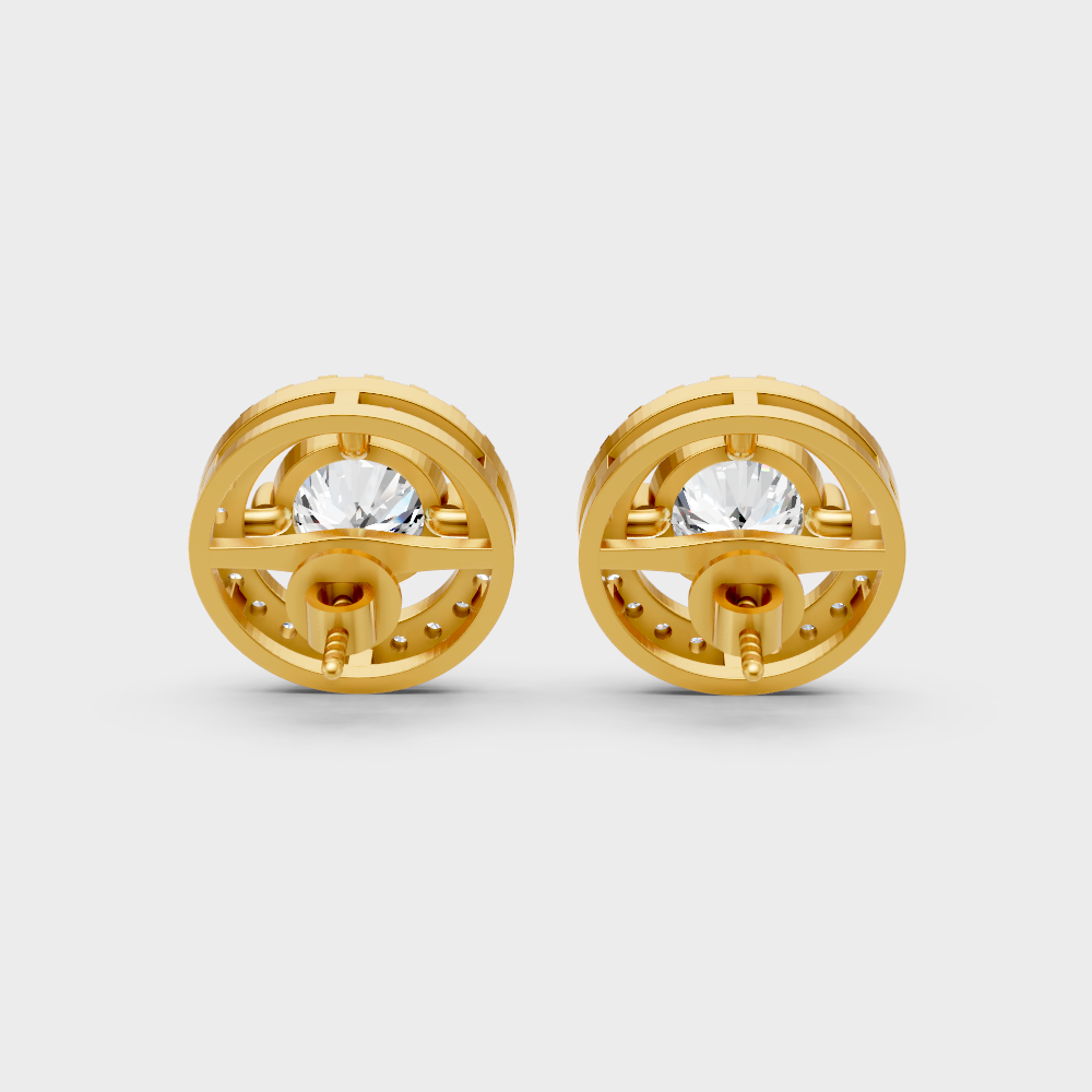 Ethical Lab-Grown Round Halo Diamond Earrings Yellow Gold