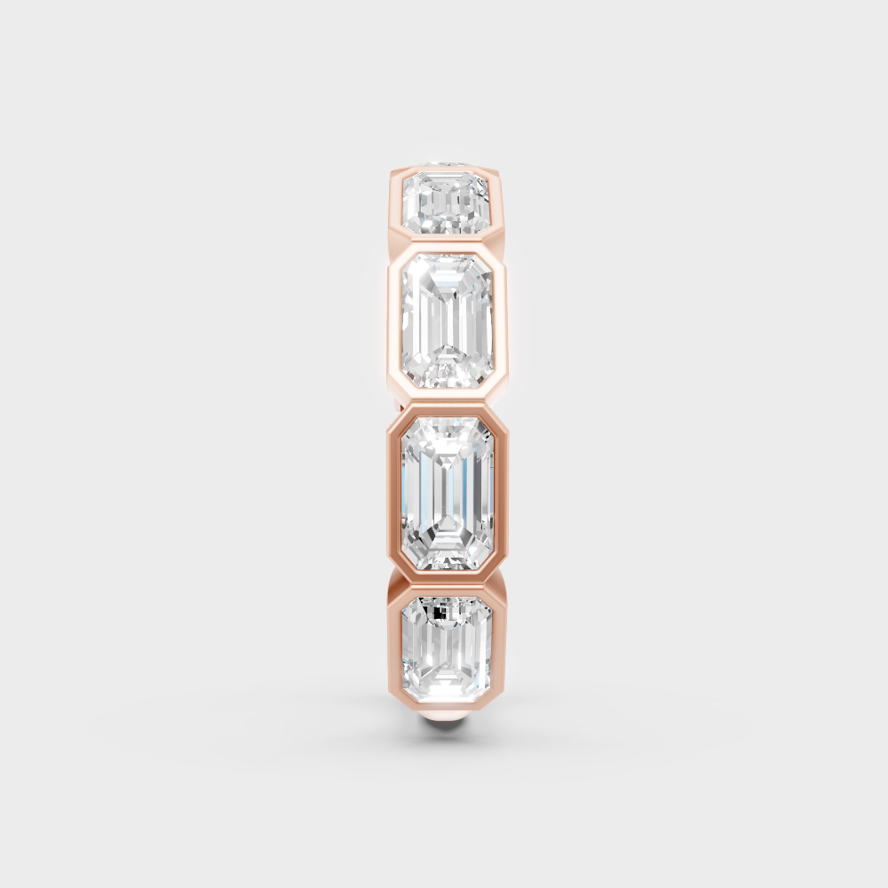 High-Polish Rose Gold 2.37 Carat Emerald Diamond Eternity Ring For Bold Sparkle