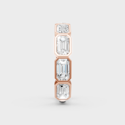 High-Polish Rose Gold 2.37 Carat Emerald Diamond Eternity Ring For Bold Sparkle