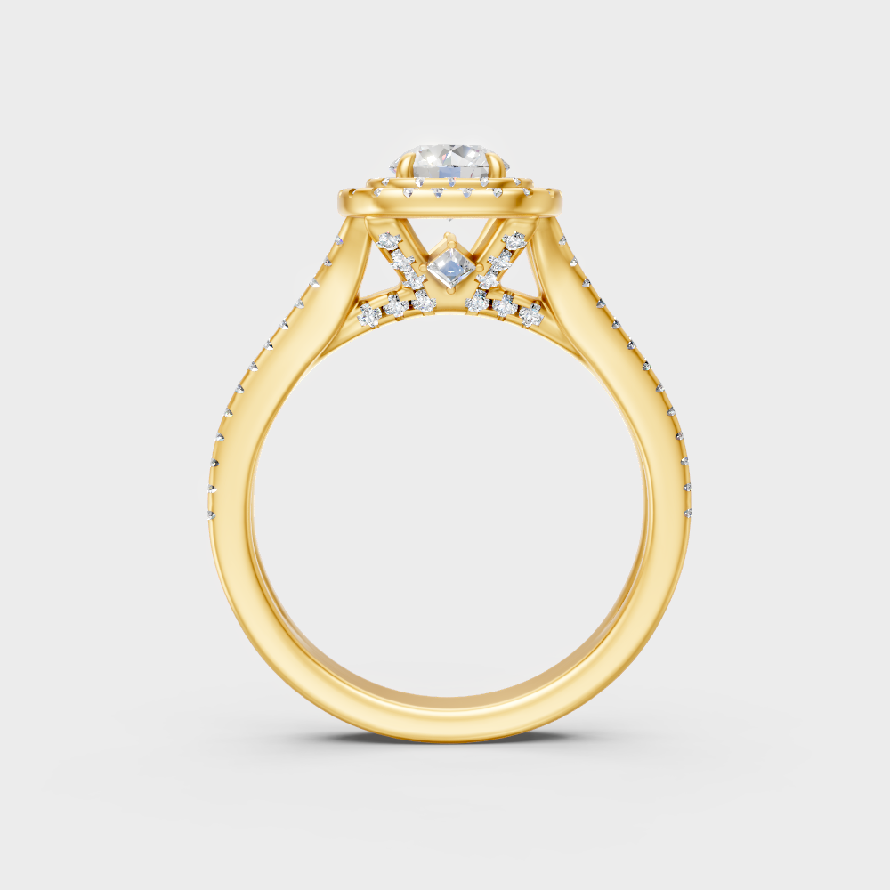 Sustainable Yellow Gold Ring With A Large Round Lab-Grown Double Halo