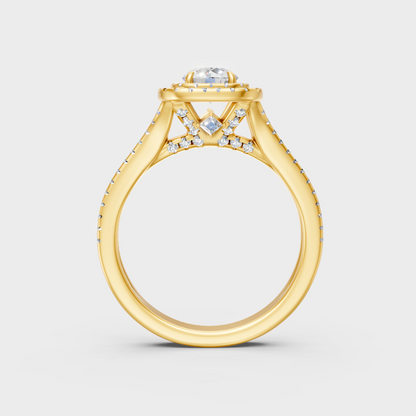 Sustainable Yellow Gold Ring With A Large Round Lab-Grown Double Halo