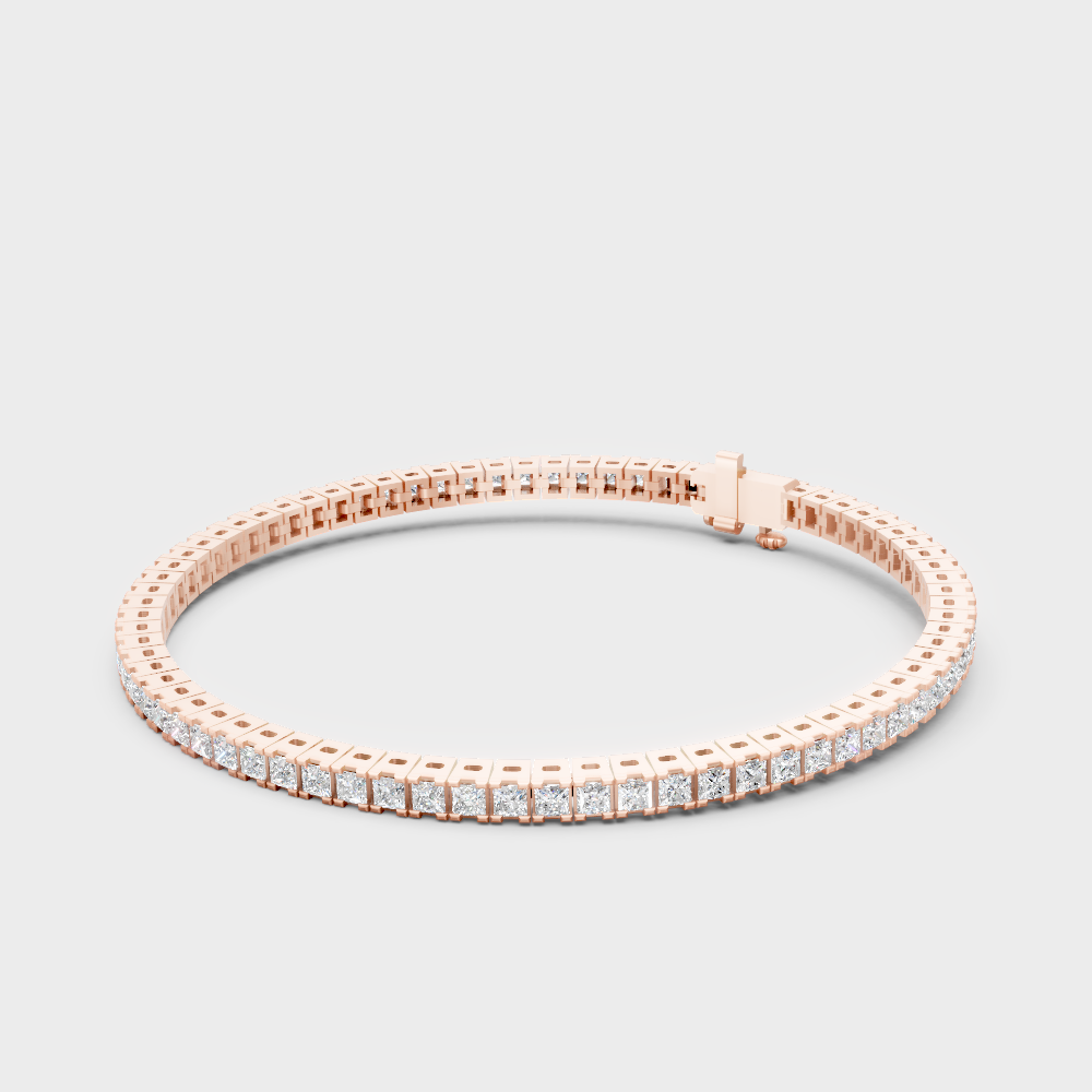 Designer GLI Certified Princess Cut Diamond Tennis Bracelet In Rose Gold